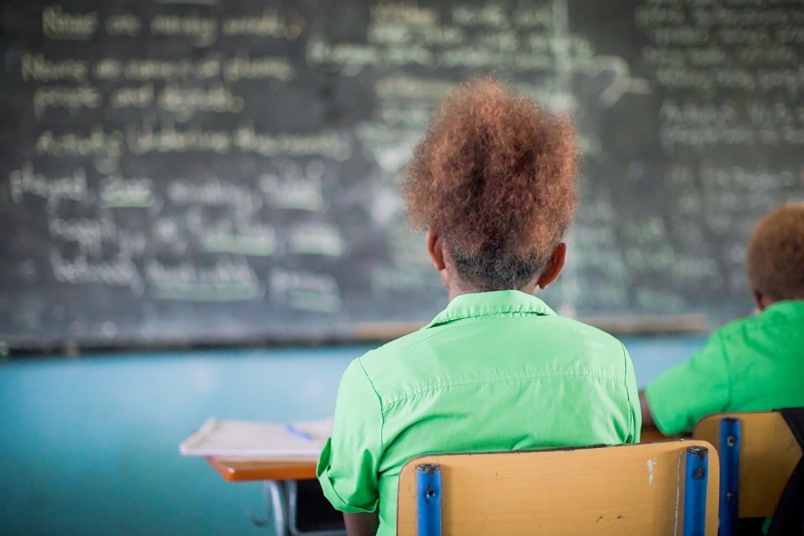 A student in class. Vanuatu. Credit: Arlene Bax