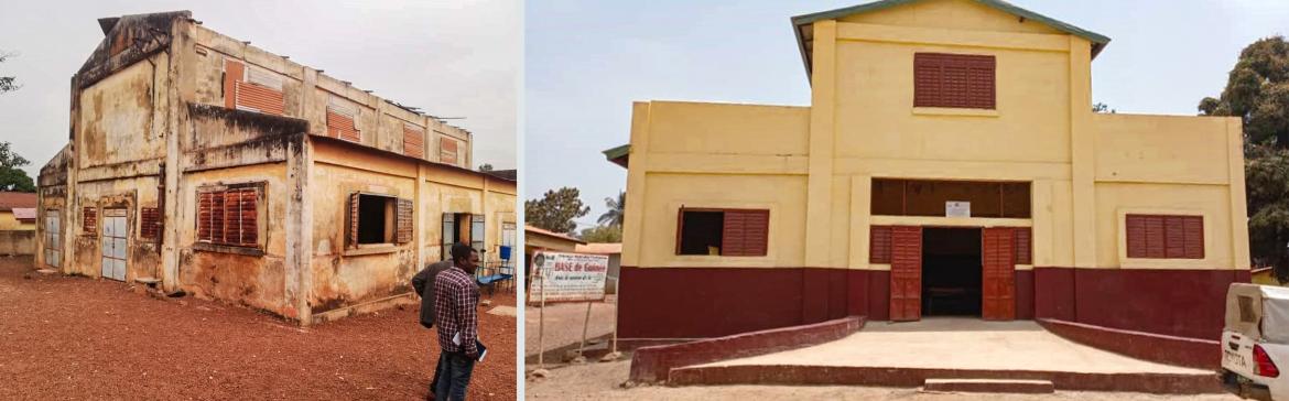 Example of one of the school buildings before and after its rehabilitation. Primary school of Hongo Bouro. Credit: UNICEF Guinea